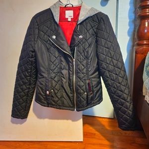 Bongo black quilted jacket with hood full zip women's teen medium